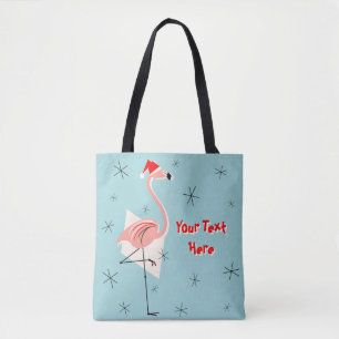 Flamant rose Père Noël Texte bleu sur sac fourre-t