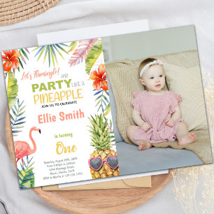Flamant rose photo et ananas Invitations d'anniver