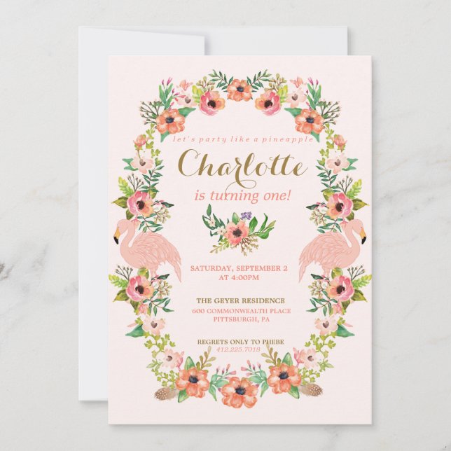 FLAMANT ROSE PINEAPPLE ANNIVERSAIRE invitation (Devant)