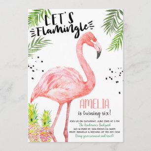 Flamant rose Pineapple Watercolor Invitation
