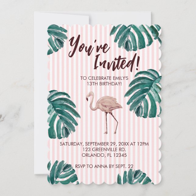 Flamant rose Pink Pastel Invitation Anniversaire (Devant)