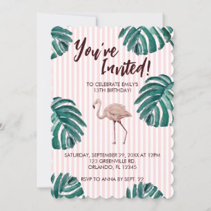 Flamant rose Pink Pastel Invitation Anniversaire