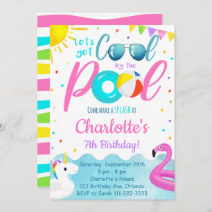 Flamant rose Pool Fête Anniversaire Invitation