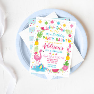 Flamant rose Pool Fête Anniversaire Invitation