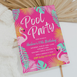 Flamant rose Pool Fête Anniversaire Invitation   P