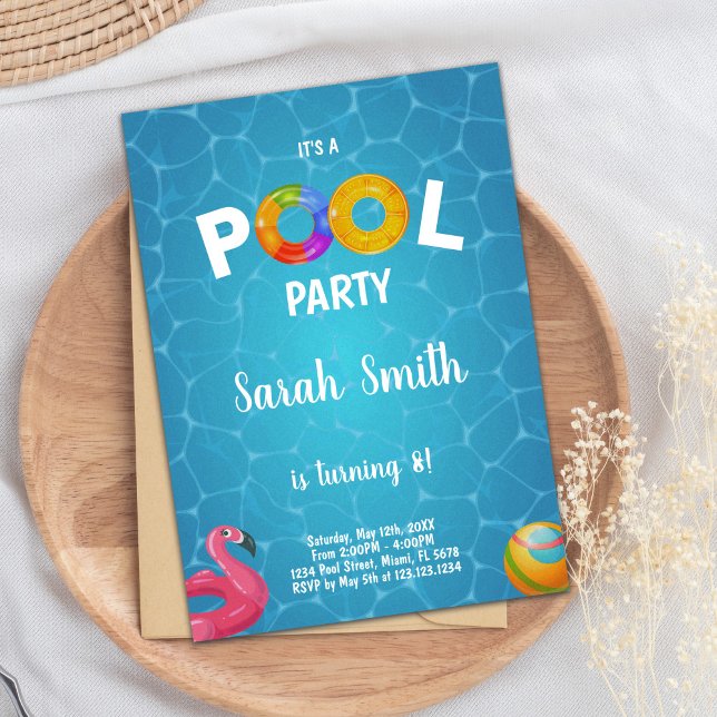 Flamant rose Pool Invitation Anniversaire (Water Flamingo Pool Birthday Invitations)