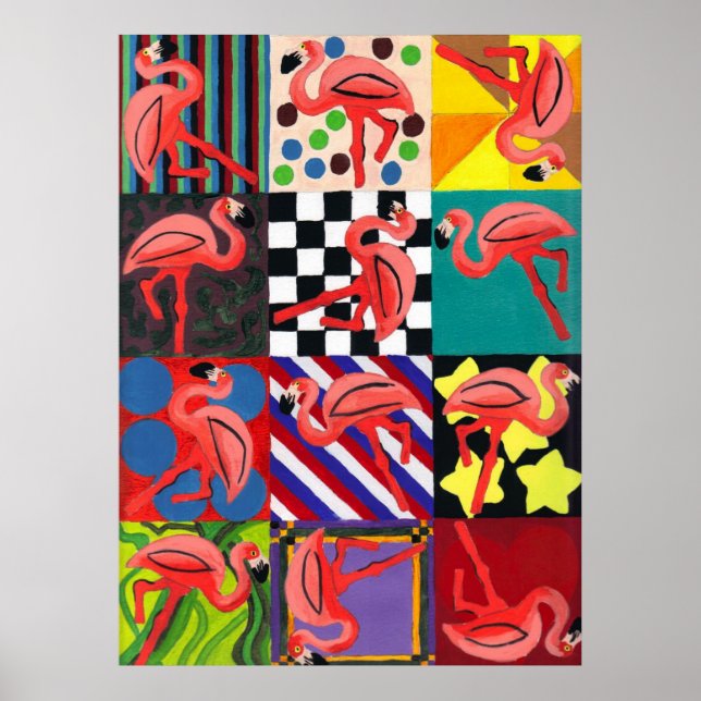 Flamant rose Portrait Poster d'art Abstrait Imprim (Devant)