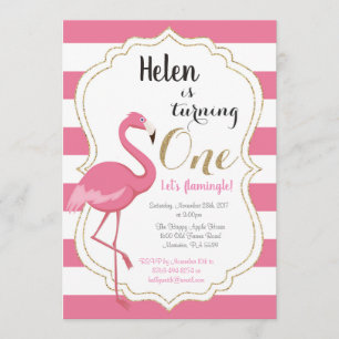 Flamant rose Premier anniversaire Invitation fille