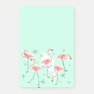 Flamant rose Retro Green post-it note verticale