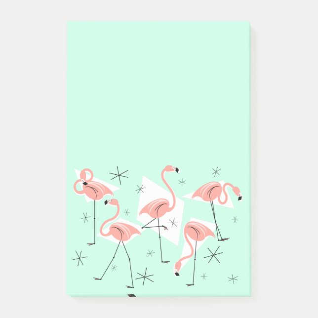 Flamant rose Retro Green post-it note verticale (Devant)