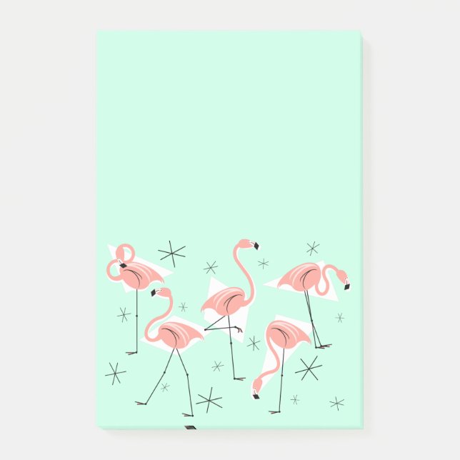 Flamant rose Retro Vert post-it note verticale (Devant)