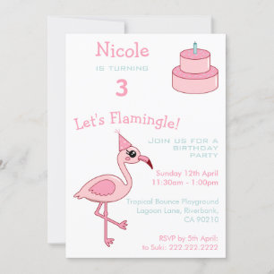 Flamant rose rose 3e anniversaire Invitation