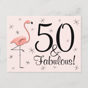 Flamant rose rose "50 et fabuleux !" carte postale