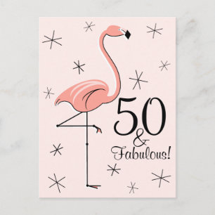 Flamant rose rose "50 et fabuleux !" carte postale