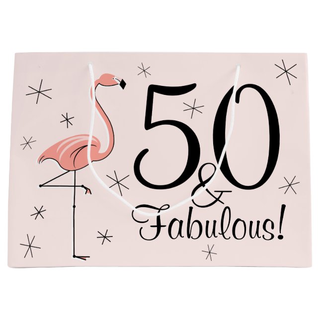 Flamant rose rose '50 et fabuleux!' sac cadeau gra (Devant)