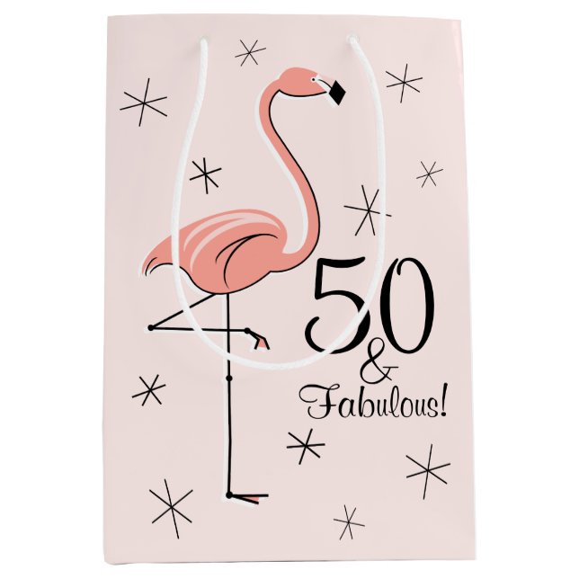 Flamant rose rose '50 et fabuleux ! ' sac cadeau m (Devant)