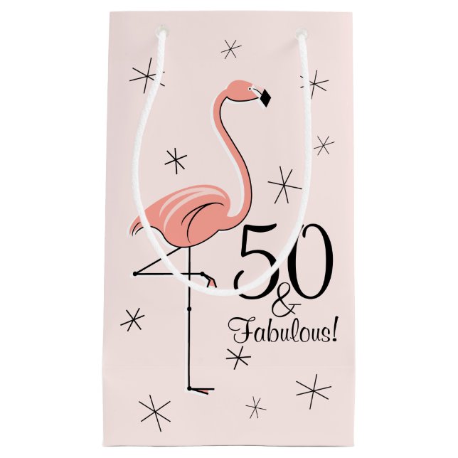 Flamant rose rose '50 et fabuleux!' sac cadeau pet (Devant)