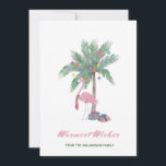 Flamant rose Rose À Santa Hat Les Plus Chauds Voeu<br><div class="desc">Le plus Chaleureux Souhaite Flamant rose rose à Santa Hat et décoré design palmier. Les modèles textuels sont configurés pour que vous puissiez customiser et personnaliser la carte. Si vous souhaitez modifier la couleur ou le style de la police,  cliquez sur l'onglet personnaliser à la fin du modèle.</div>