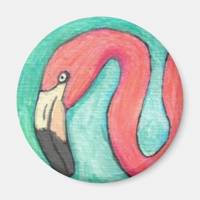 Flamant rose rose - aimant (Devant)