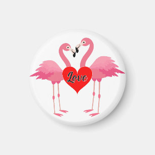 Flamant rose rose Amour Design - Aimant : Cercle