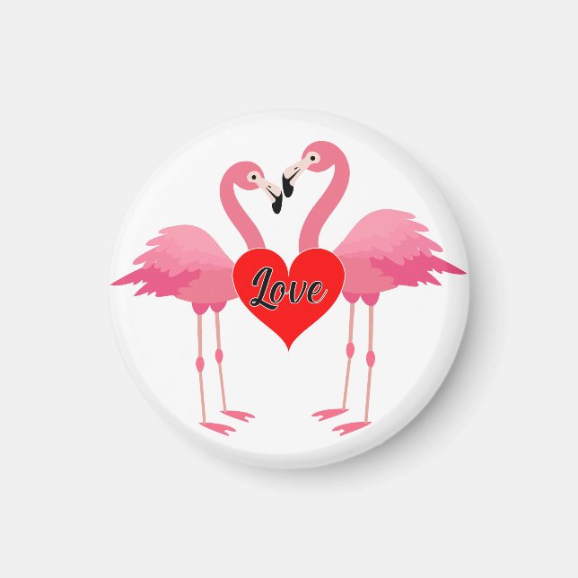 Flamant rose rose Amour Design - Aimant : Cercle (Devant)
