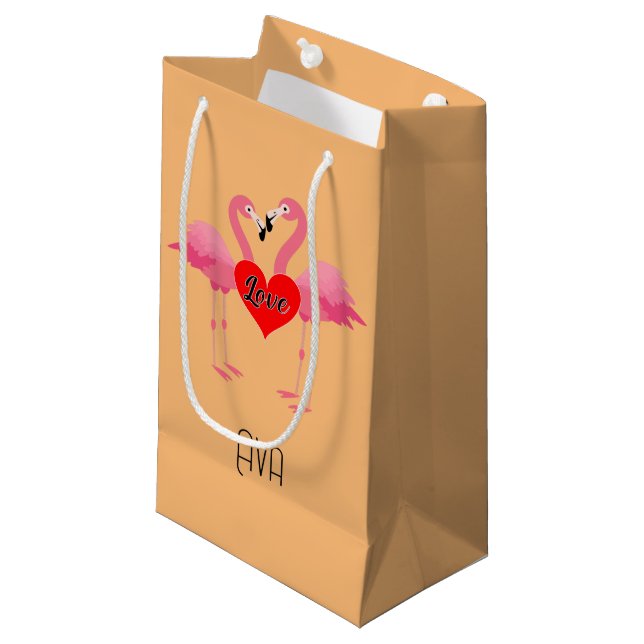 Flamant rose rose Amour Design - Sac cadeau - Peti (Devant Angle)