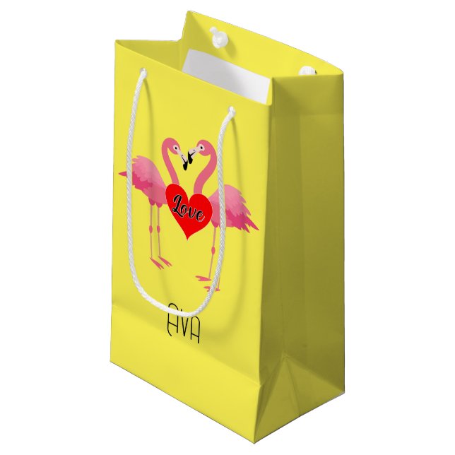 Flamant rose rose Amour Design - Sac cadeau - Peti (Devant Angle)