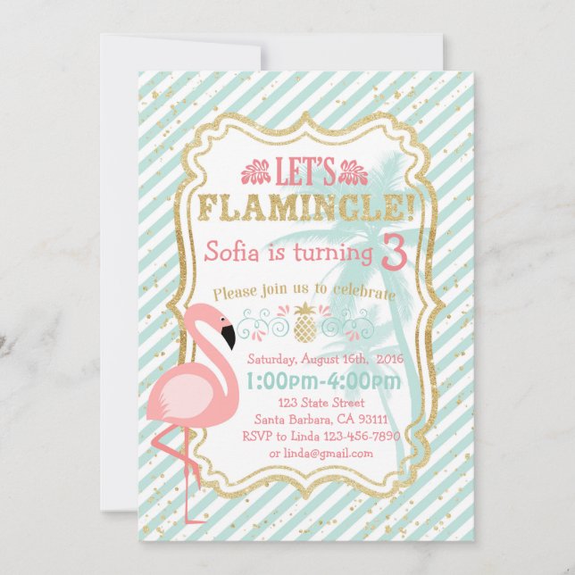 Flamant rose rose Anniversaire Fête Invitation (Devant)