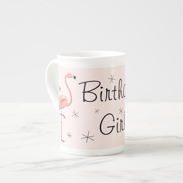 Flamant rose rose Anniversaire Fille os chine mug (Devant gauche)