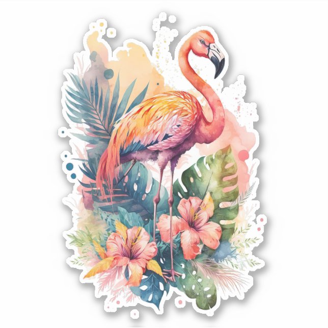Flamant rose rose avec Sticker Fleurs (Devant)