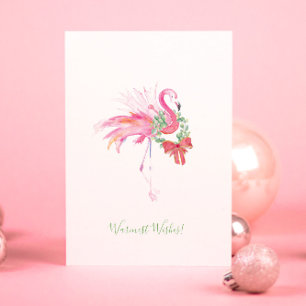 Flamant rose rose avec Wreath Beach Carte de Noël