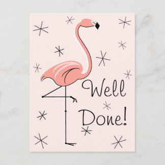Flamant rose rose "Bien fait!" carte postale verti
