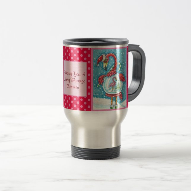Flamant rose ROSE, BLANC NOËL VOYAGE COMMUTER MUG (Devant droit)