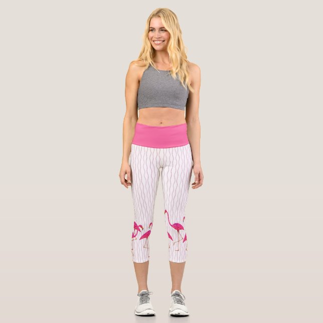 Flamant rose rose Capris Leggings (Recto)