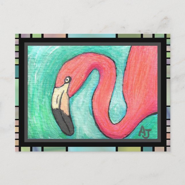Flamant rose rose - carte postale artistique (2) (Devant)