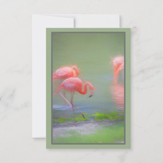 Flamant rose rose Carte pour notes blanc artistiqu (Devant)
