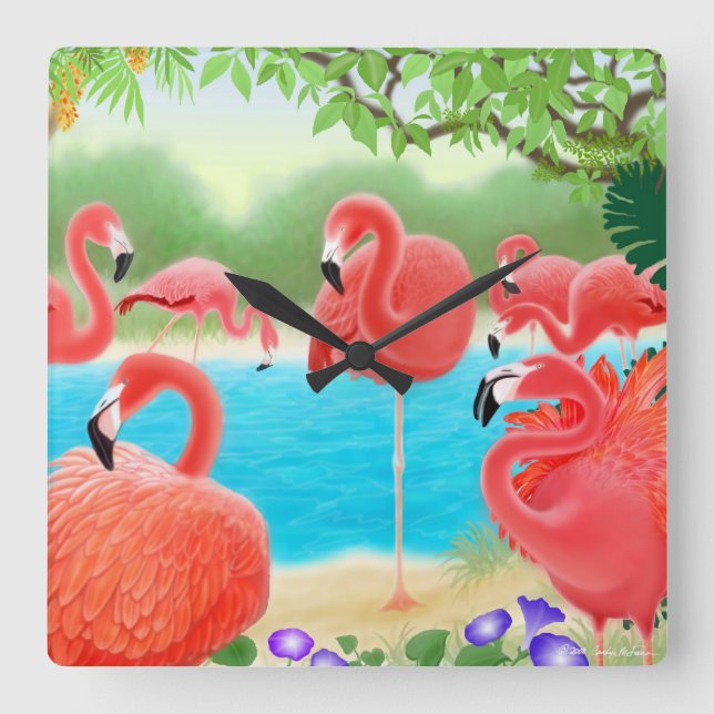 Flamant rose rose des Caraïbes Horloge murale (Recto)