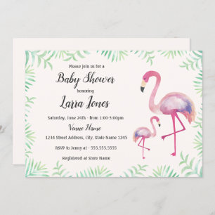 Flamant rose rose doux Invitation Baby shower fill