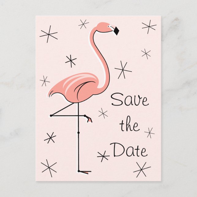 Flamant rose rose "Enregistrer la date" carte post (Devant)