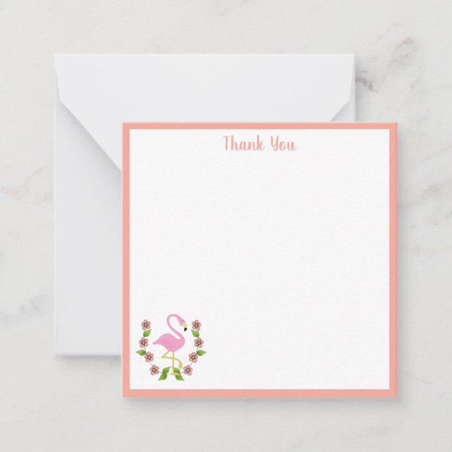 Flamant rose Rose Et Fleurs Merci Carte Note (Devant)