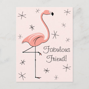 Flamant rose Rose Fabuleux Ami! carte postale vert