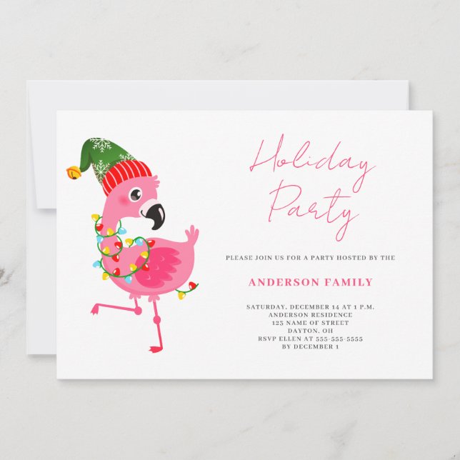 Flamant rose rose Fête de Noël Invitation (Devant)