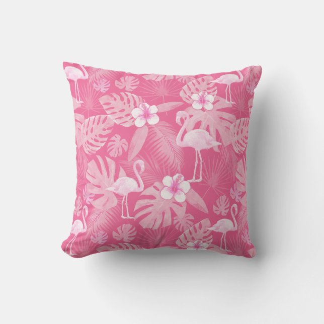 Flamant rose rose Fleurs tropicales Coussin extéri (Recto)