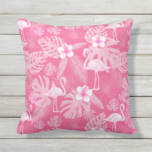 Flamant rose rose Fleurs tropicales Coussin extéri