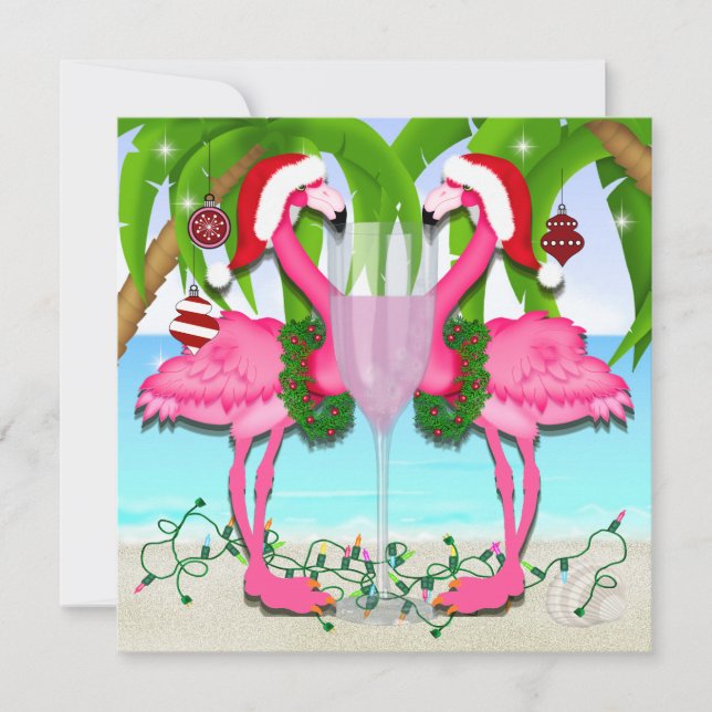 Flamant rose rose Fun Invitation #holidayZ (Devant)
