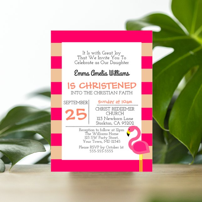 Flamant rose rose Invitation Baptême personnalisée (Créateur téléchargé)