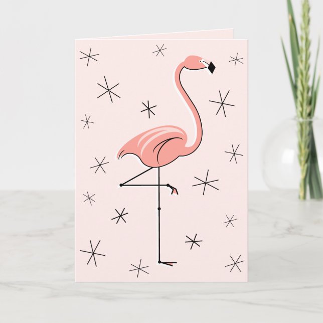 Flamant rose rose joyeuse carte de voeux d'anniver (Devant)