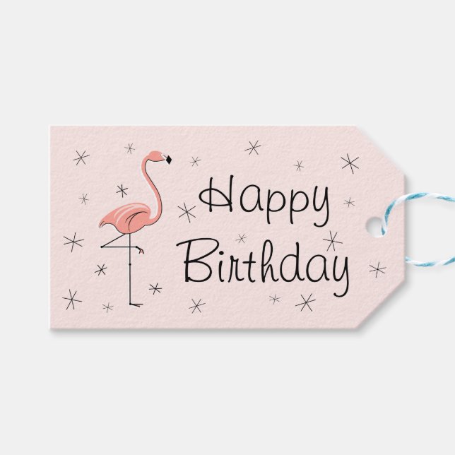 Flamant rose rose joyeux Anniversaire étiquettes c (Devant (Horizontal))