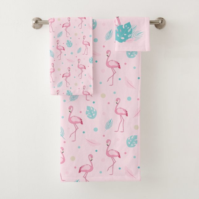 Flamant rose rose mignon et Motif Plante tropical (En situation)