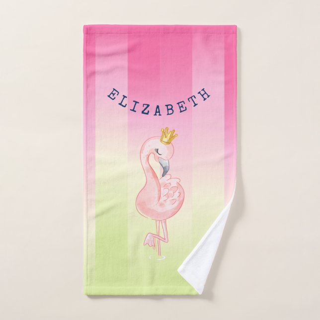 Flamant rose rose mignon Ombre rayé (Serviette à main)
